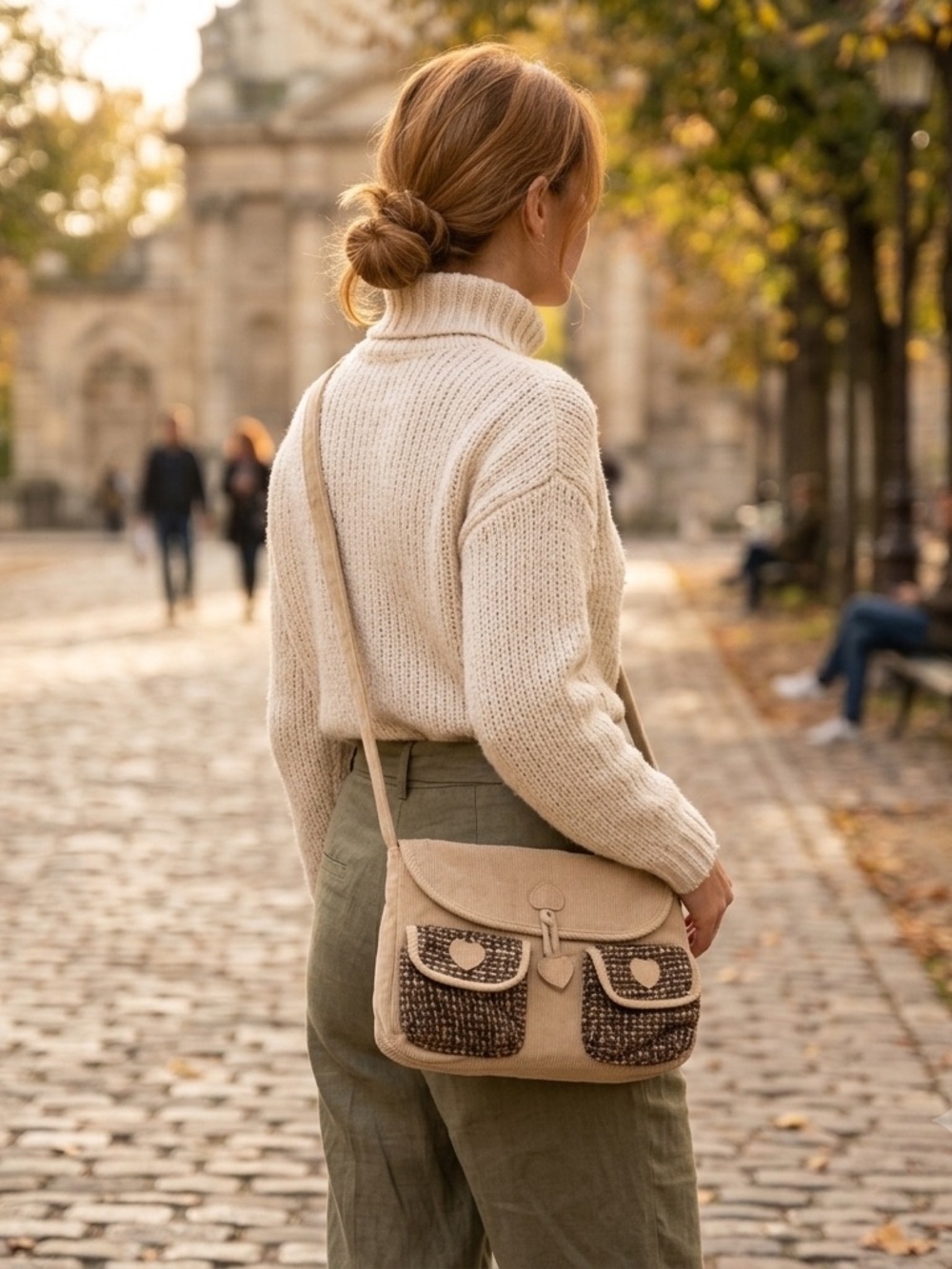 Vintage Y2K Corduroy Tweed Shoulder Bag Heart Pockets Fairy Grunge Boho Purse